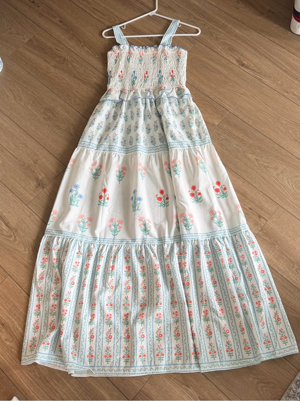 Blue & White Floral Tiered Flowy Dress